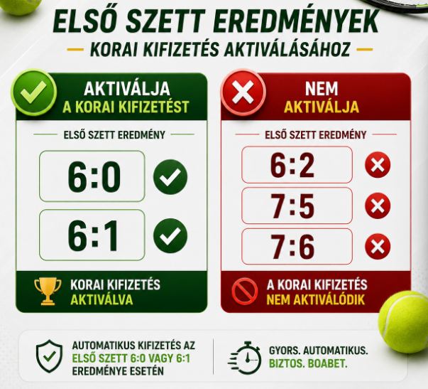 Mely első szett eredmények aktiválják a BoaBet korai kifizetést teniszben